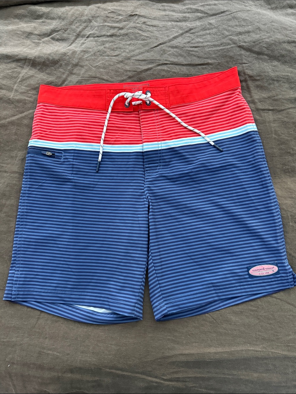 Vineyard Vines Red and Navy Striped Men’s Swim Board Shorts